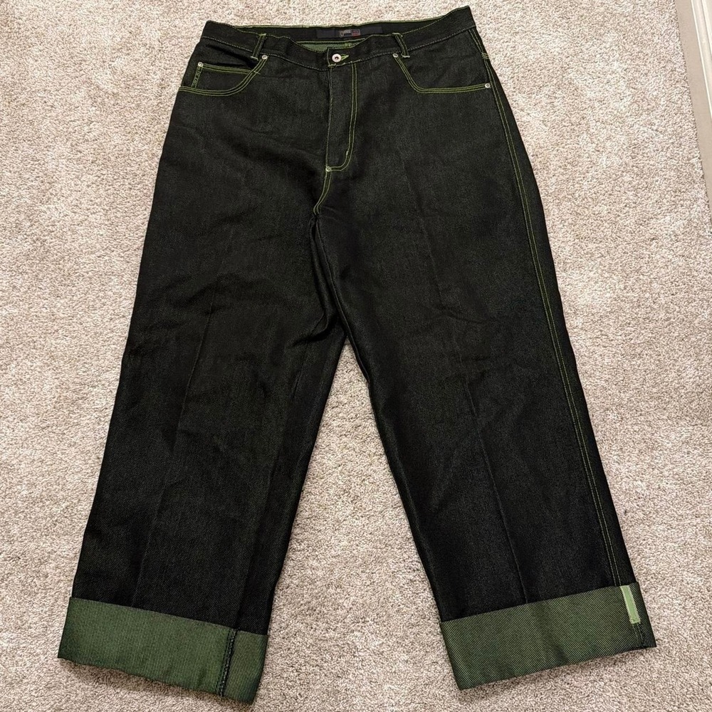 Rare Y2K Vintage FENF JEANS Wide Leg Cropped Jeans | Black Green Fade | 40x32